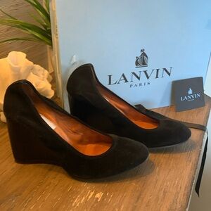Lanvin Paris Black Suede Ballerina Wedge Heels 36.5 /size 6